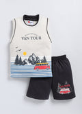 Mars Infiniti Boys & Girls Casual T-shirt Shorts (Off White, Black)
