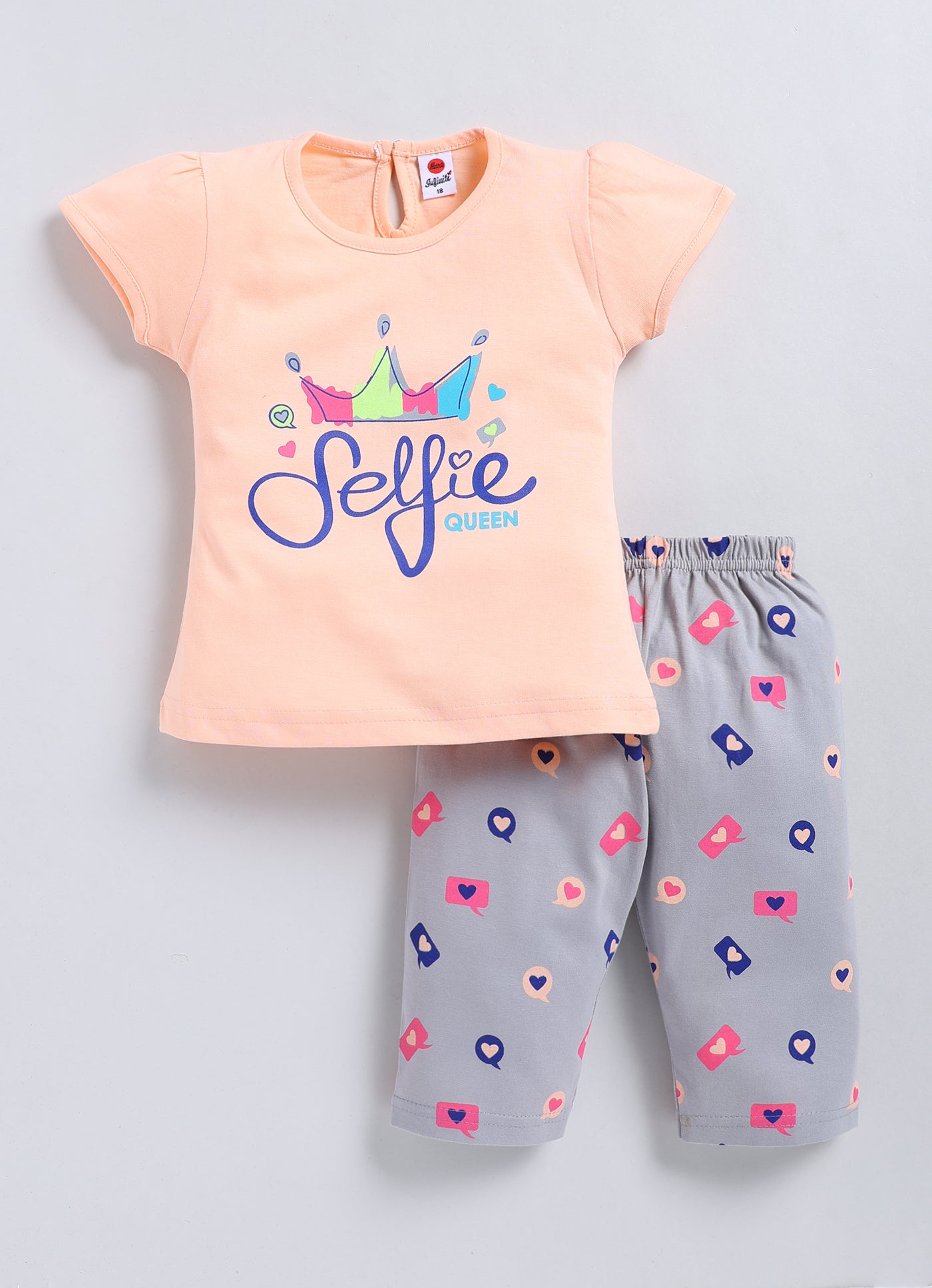 Mars Infiniti Baby Girls Casual Top Capri (Peach, grey)