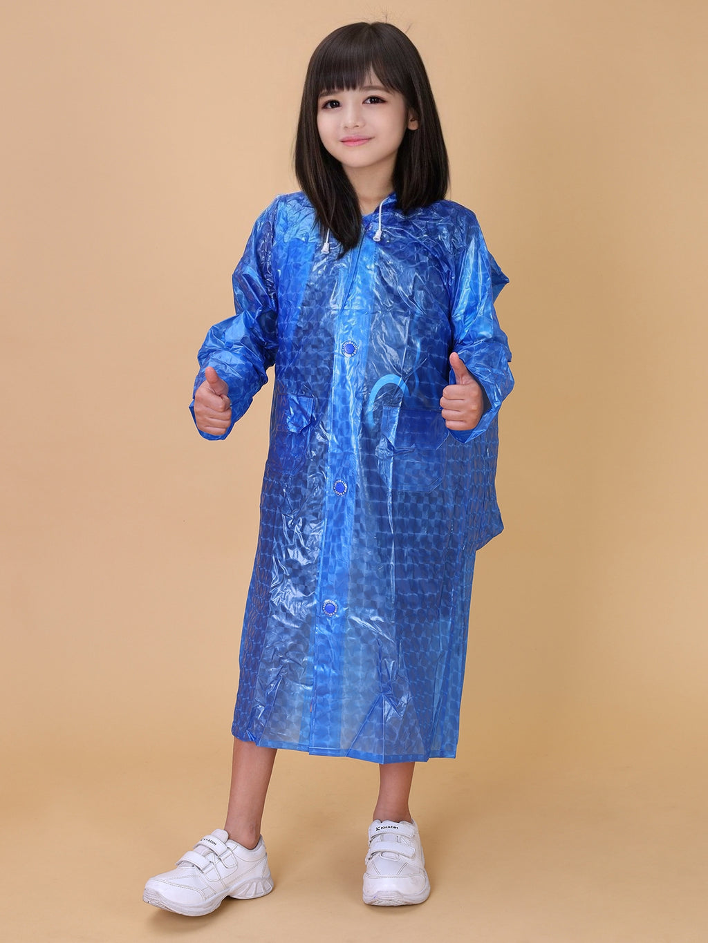 Mars Infiniti PVC Plastic Checkered Girls Raincoat (Blue)
