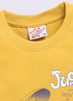 Mars Infiniti Pure Cotton Tshirts for Boys Kids | Summer Tops for Babyboys | Lightweight and Breathable| Playful Printed tees | Halfsleeve Tshirts| Colorful Playful Printed Tops|Mustard