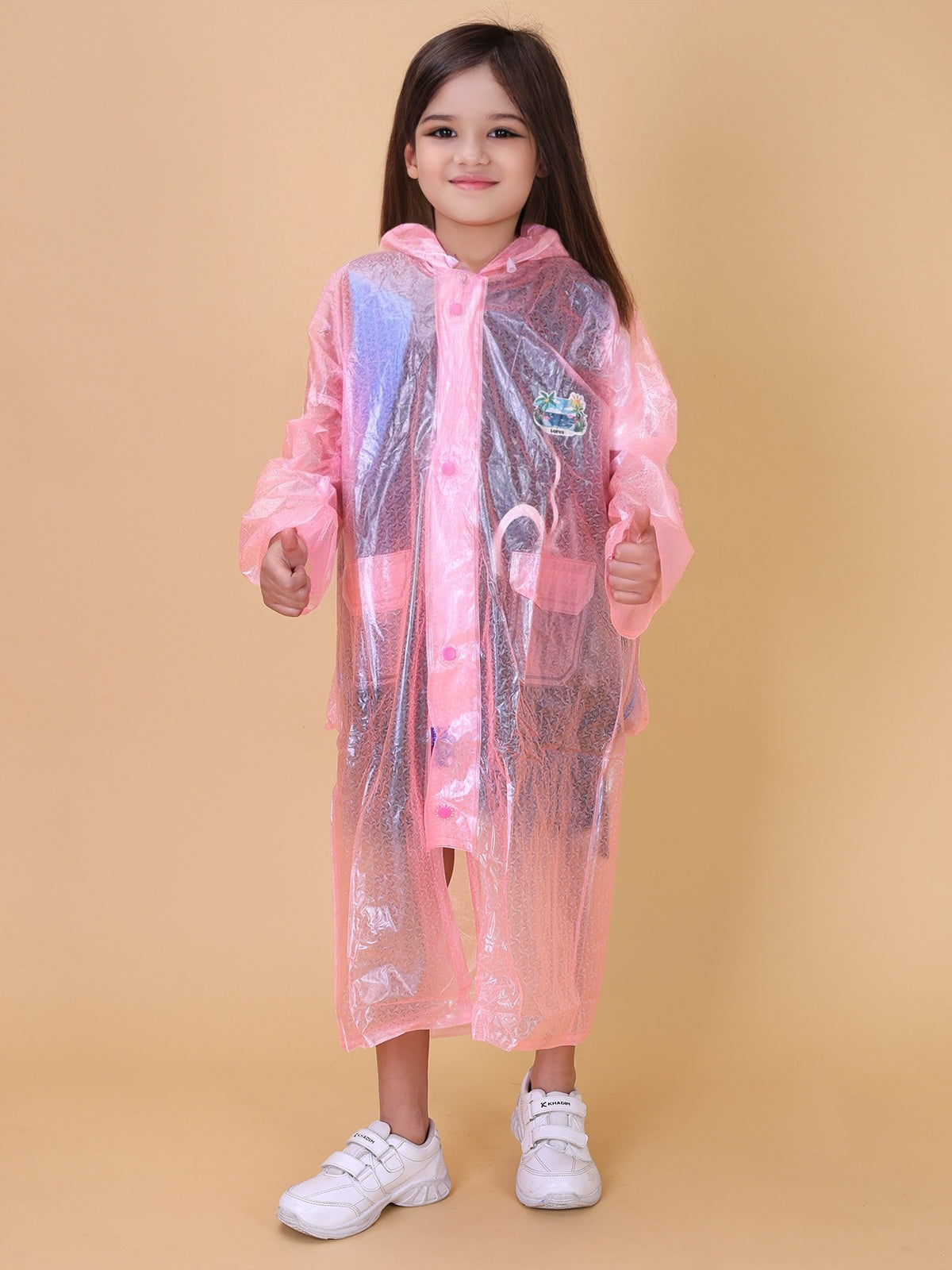 Mars Infiniti PVC Plastic Solid Color Girls Raincoat (Pink)