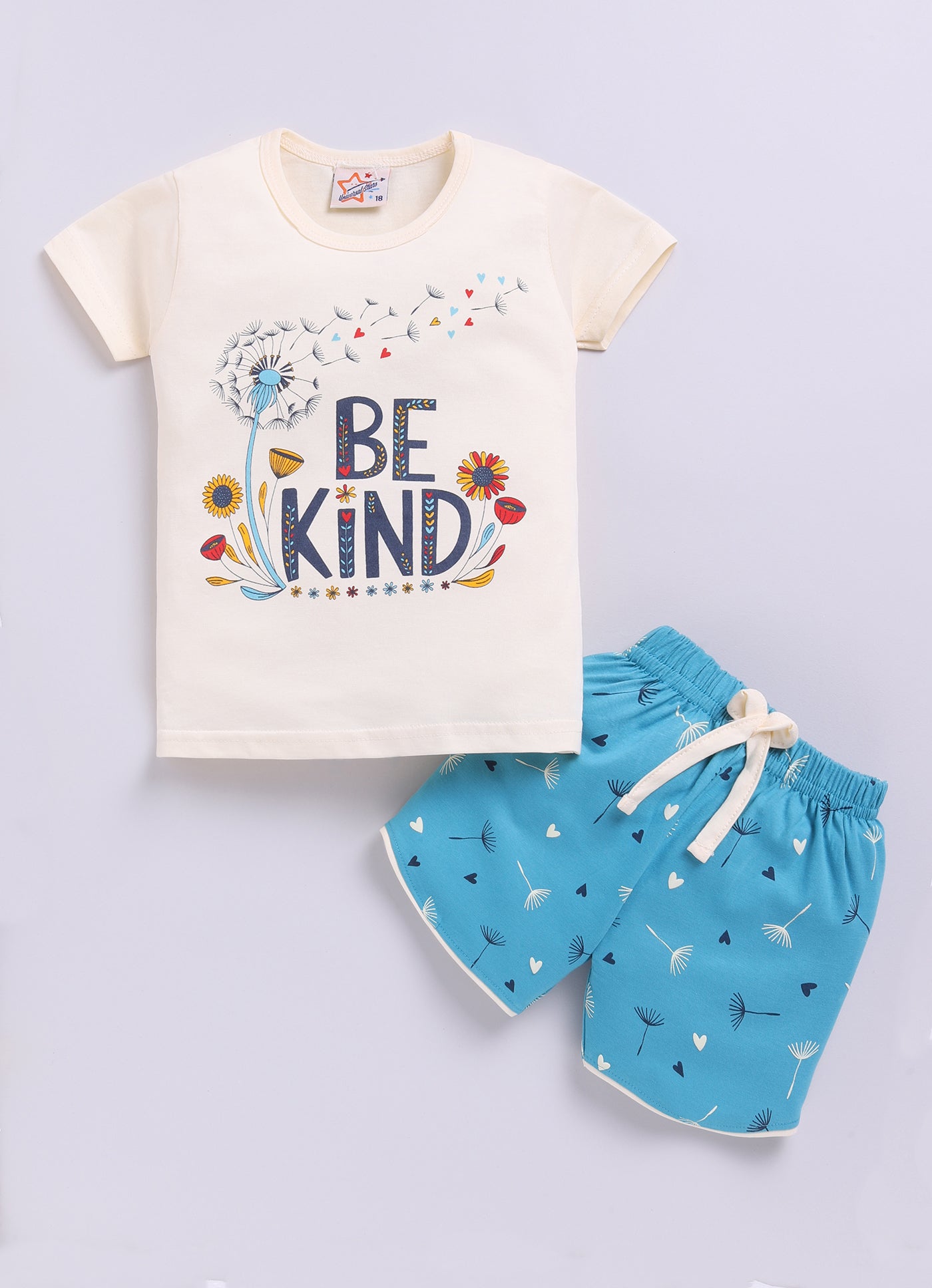 Mars Infiniti Pure Cotton Half Sleeve T-Shirt and Half Pant Set for Baby Girls|Infant tshirt and half pant set| Coordinated Set for Girls Kids|Light Yellow
