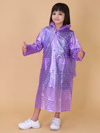 Mars Infiniti PVC Plastic Checkered Girls Raincoat (Violet)