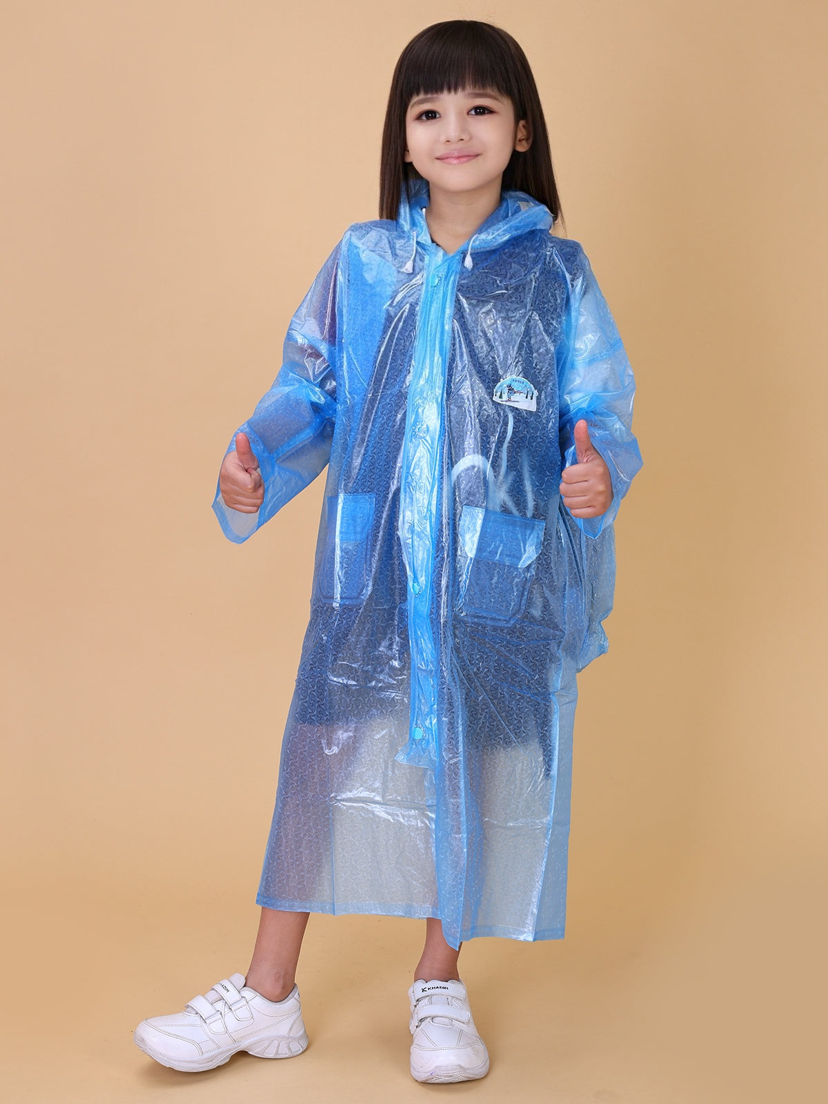 Mars Infiniti PVC Plastic Solid Color Girls Raincoat (Sky Blue)