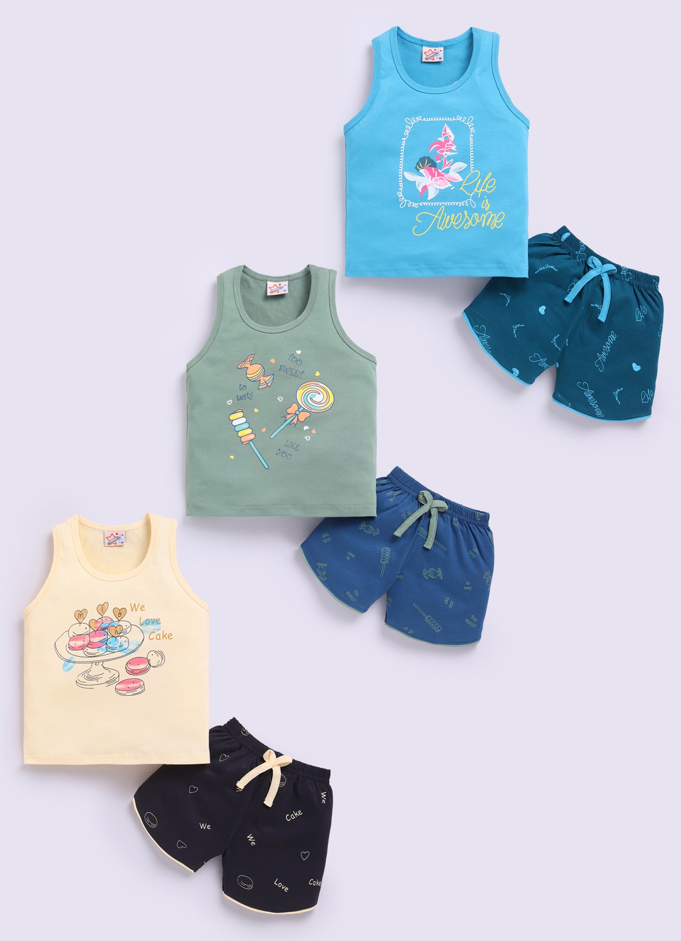 Mars Infiniti Pure Cotton Sleeveless T-Shirt and Half Pant Set for Baby Boys|Infant tshirt and half pant set| Coordinated Set for Unisex kids
