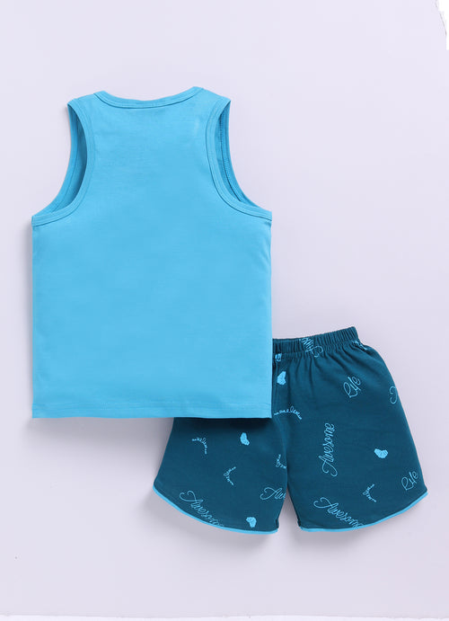 Mars Infiniti Pure Cotton Sleeveless T-Shirt and Half Pant Set for Baby Boys|Infant tshirt and half pant set| Coordinated Set for Unisex kids|Sky Blue