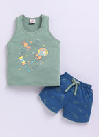 Mars Infiniti Pure Cotton Sleeveless T-Shirt and Half Pant Set for Baby Boys|Infant tshirt and half pant set| Coordinated Set for Unisex kids|Green