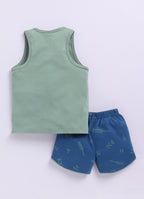 Mars Infiniti Pure Cotton Sleeveless T-Shirt and Half Pant Set for Baby Boys|Infant tshirt and half pant set| Coordinated Set for Unisex kids|Green