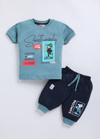 Mars Infiniti Boys & Girls Casual T-shirt Three Fourth Pant (Teal, Baby Pink)
