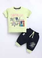 Mars Infiniti Boys & Girls Casual T-shirt Three Fourth Pant (Blue, Light Yellow)