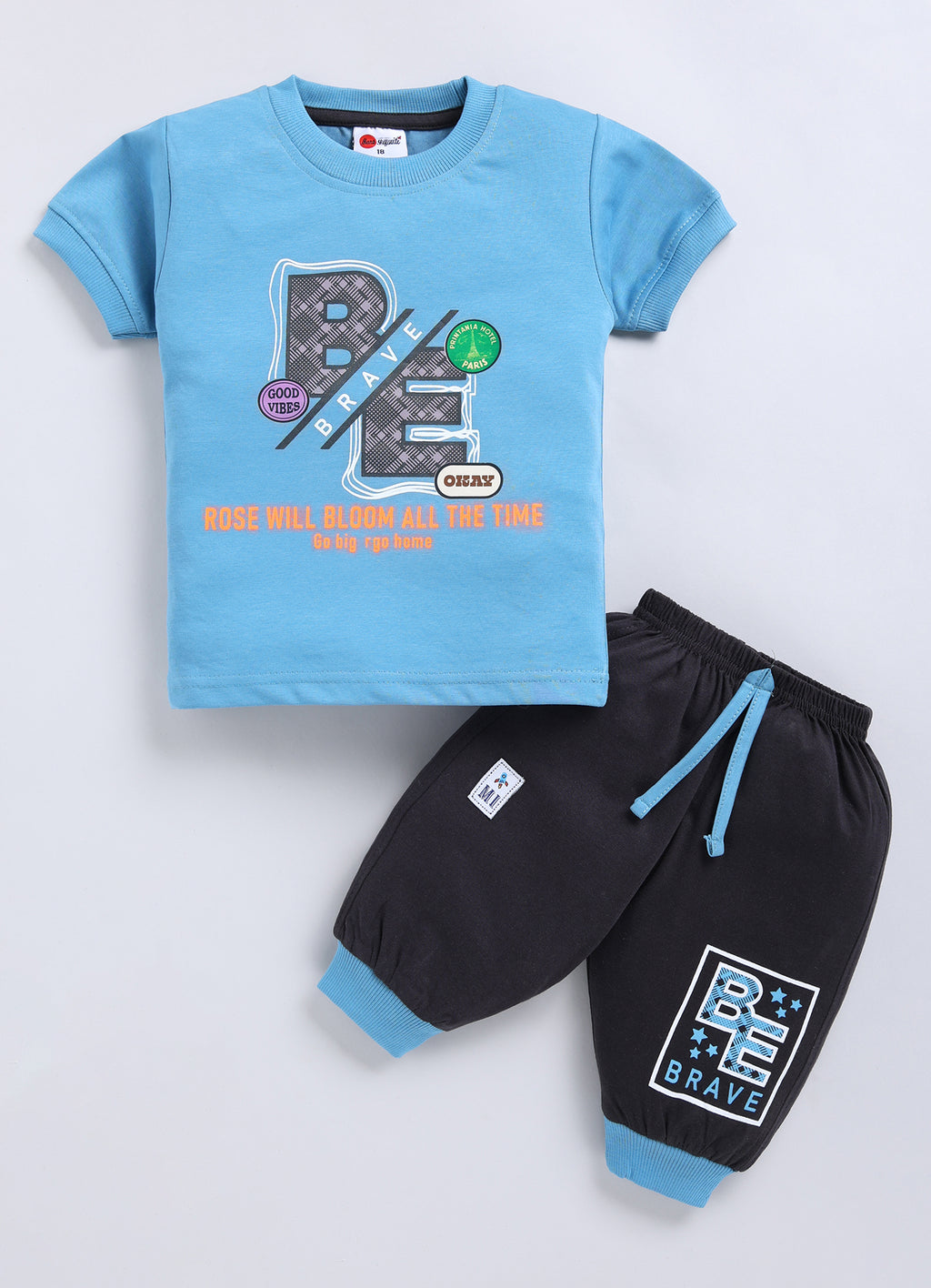 Mars Infiniti Boys & Girls Casual T-shirt Three Fourth Pant (Blue, Light Yellow)