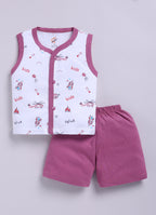 Mars Infiniti Front Open Tshirt and Pant Set for new born babies | Pure Cotton soft, Lightweight and Breathable Coordinated Outfit | Half Sleeves Shirt and Short Set for Infants|Pink, White