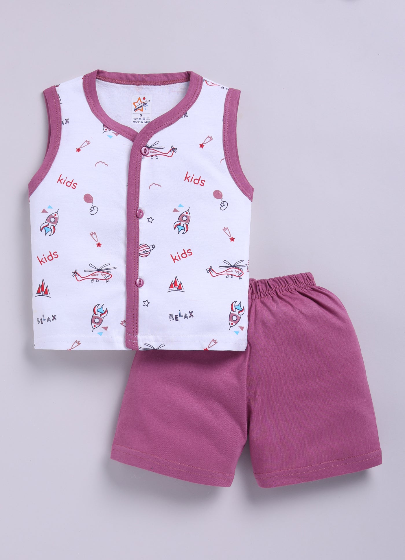 Mars Infiniti Front Open Tshirt and Pant Set for new born babies | Pure Cotton soft, Lightweight and Breathable Coordinated Outfit | Half Sleeves Shirt and Short Set for Infants|Pink, White