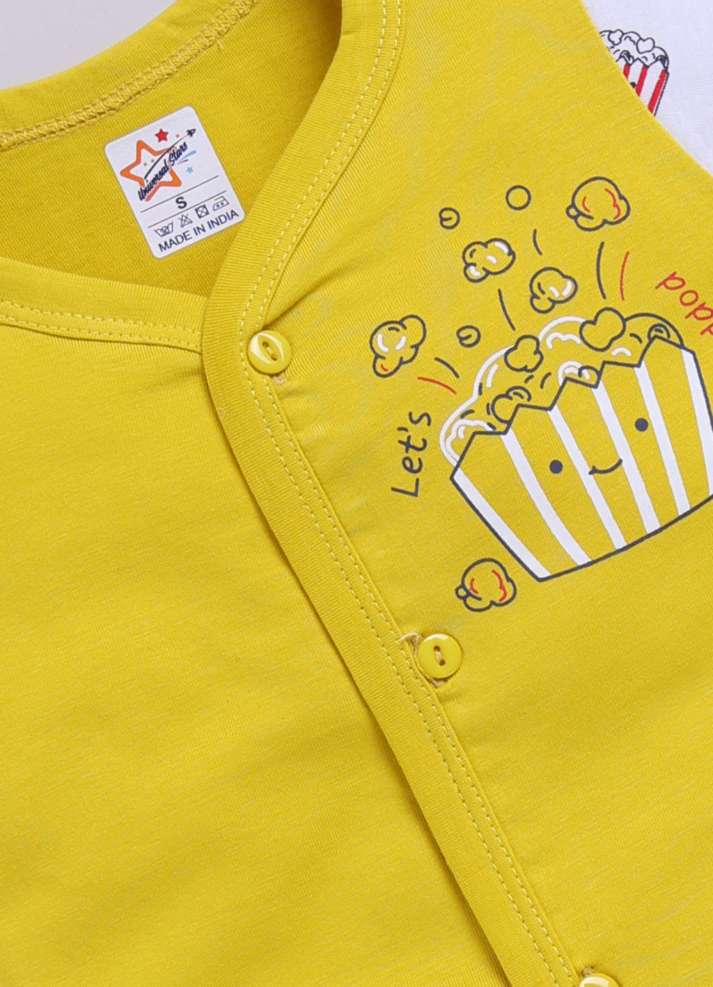 Mars Infiniti Front Open Tshirt and Pant Set for new born babies | Pure Cotton soft, Lightweight and Breathable Coordinated Outfit | Half Sleeves Shirt and Short Set for Infants|Yellow, White