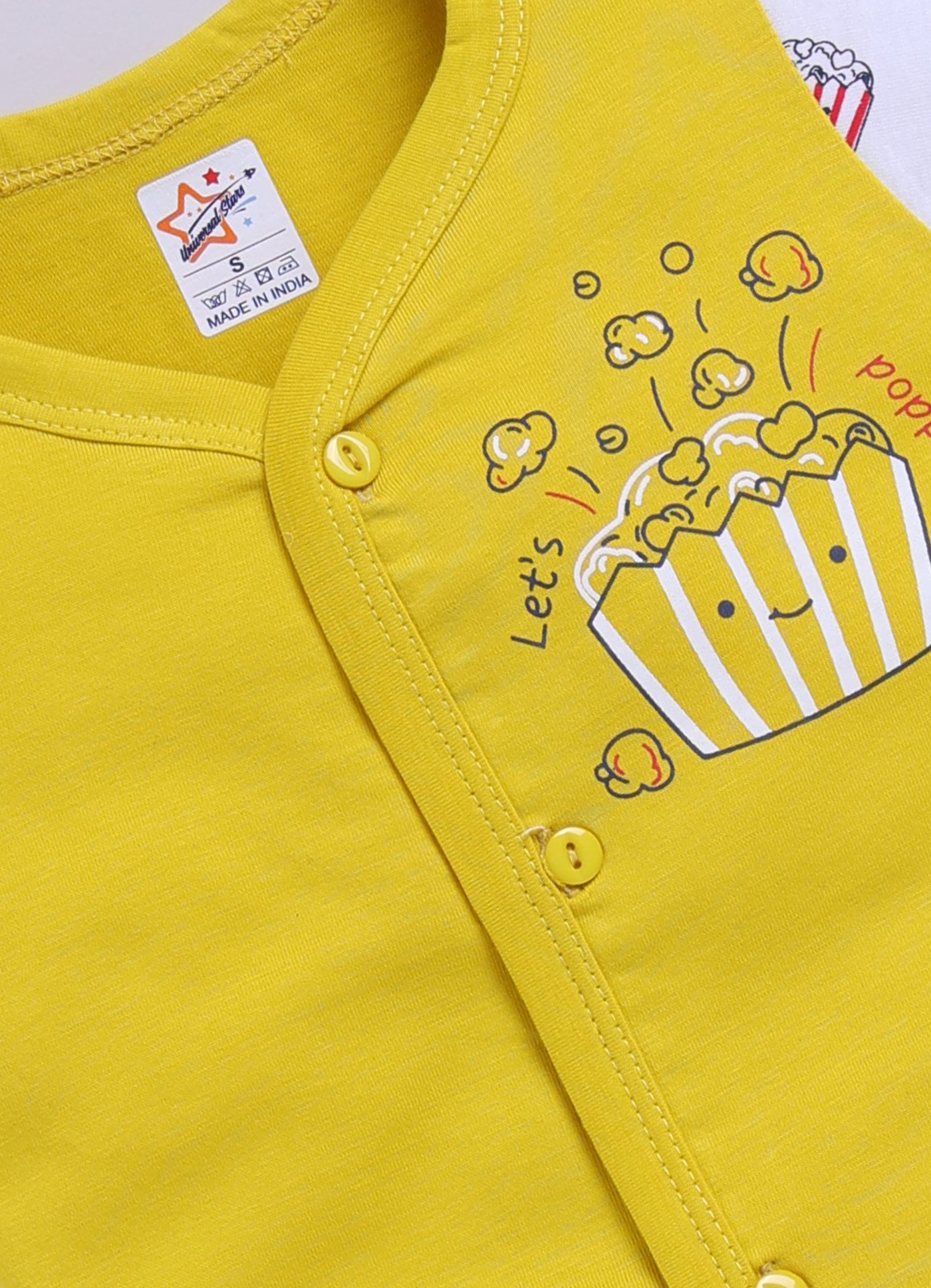Mars Infiniti Front Open Tshirt and Pant Set for new born babies | Pure Cotton soft, Lightweight and Breathable Coordinated Outfit | Half Sleeves Shirt and Short Set for Infants|Yellow, White