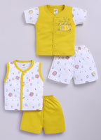 Mars Infiniti Front Open Tshirt and Pant Set for new born babies | Pure Cotton soft, Lightweight and Breathable Coordinated Outfit | Half Sleeves Shirt and Short Set for Infants|Yellow, White