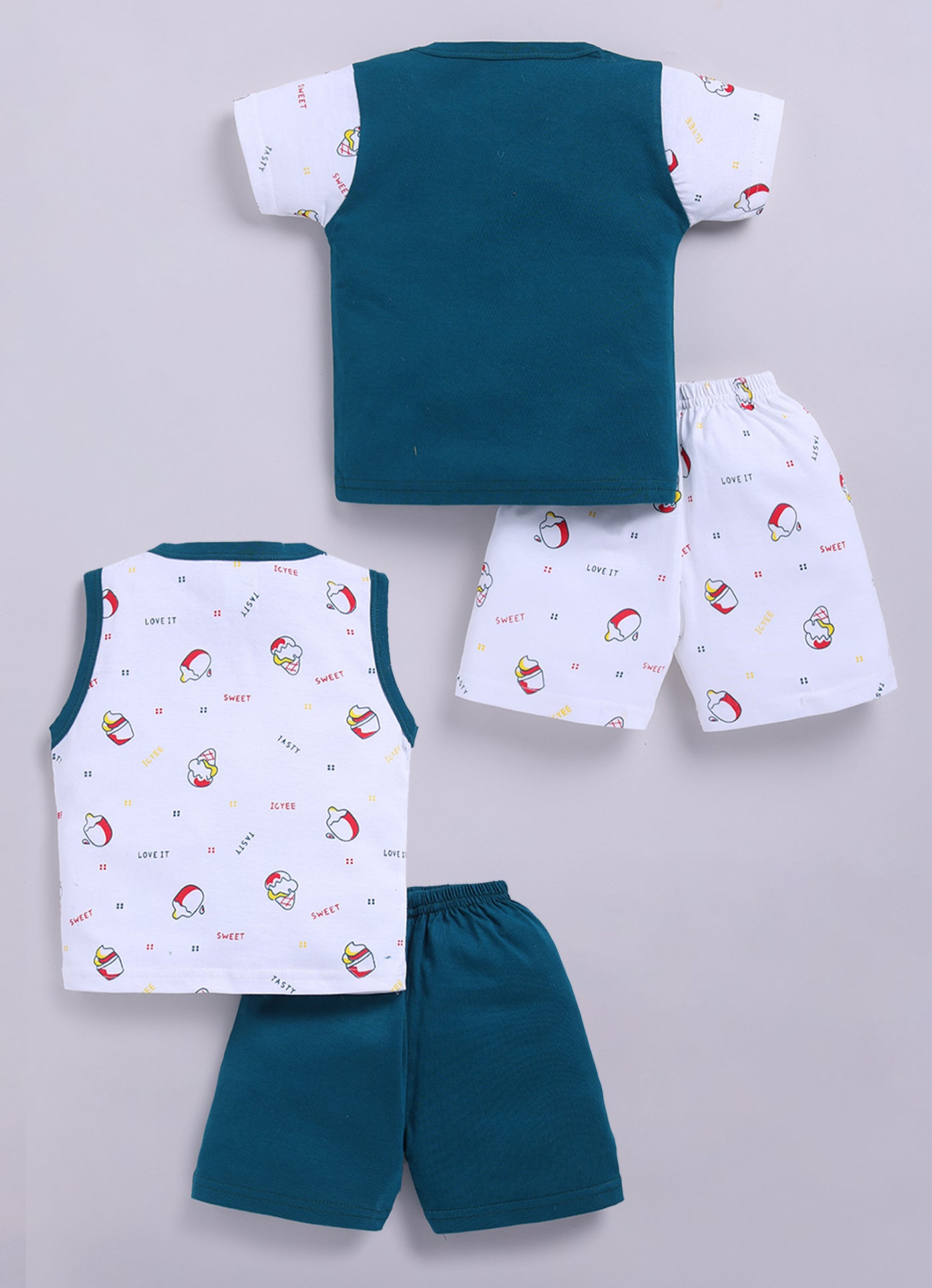 Mars Infiniti Front Open Tshirt and Pant Set for new born babies | Pure Cotton soft, Lightweight and Breathable Coordinated Outfit | Half Sleeves Shirt and Short Set for Infants|Teal Green, White
