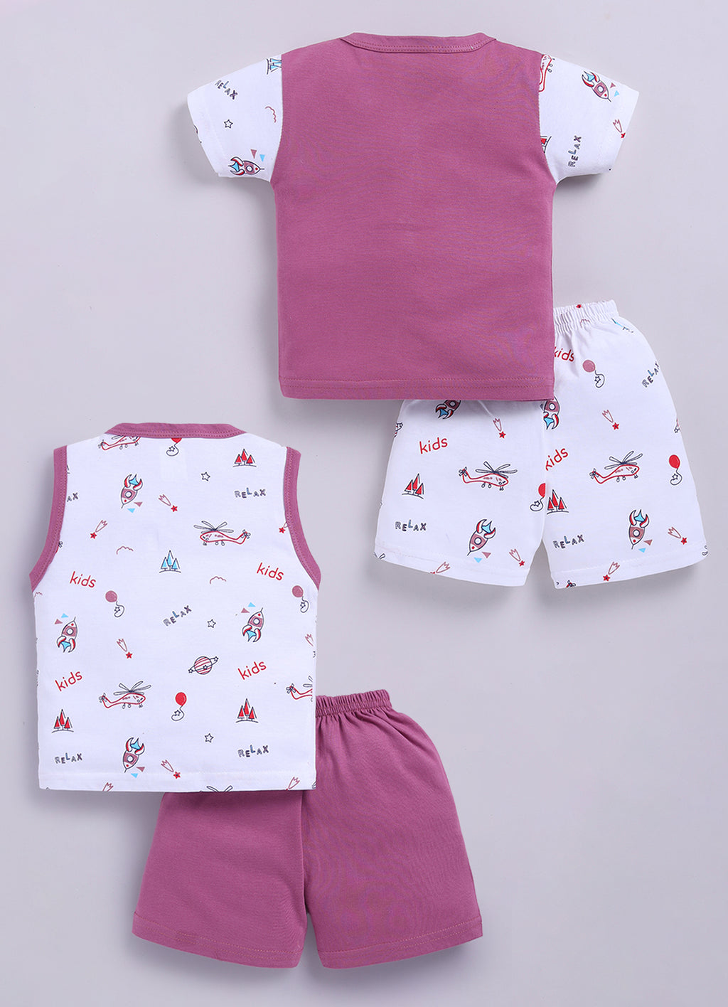 Mars Infiniti Front Open Tshirt and Pant Set for new born babies | Pure Cotton soft, Lightweight and Breathable Coordinated Outfit | Half Sleeves Shirt and Short Set for Infants|Pink, White