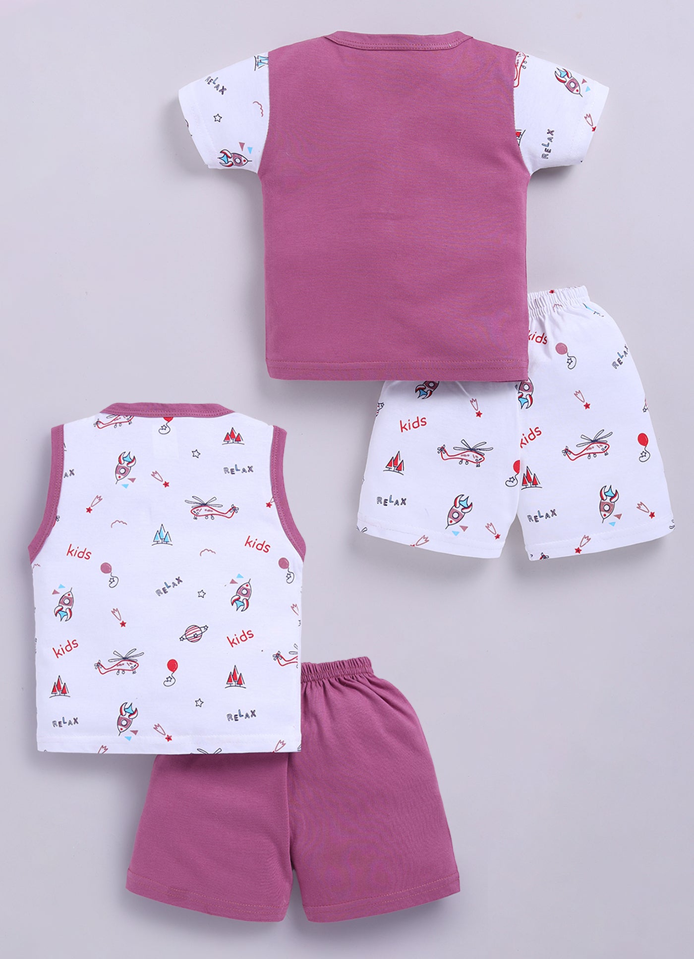 Mars Infiniti Front Open Tshirt and Pant Set for new born babies | Pure Cotton soft, Lightweight and Breathable Coordinated Outfit | Half Sleeves Shirt and Short Set for Infants|Pink, White