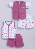 Mars Infiniti Front Open Tshirt and Pant Set for new born babies | Pure Cotton soft, Lightweight and Breathable Coordinated Outfit | Half Sleeves Shirt and Short Set for Infants|Pink, White