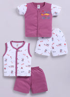 Mars Infiniti Front Open Tshirt and Pant Set for new born babies | Pure Cotton soft, Lightweight and Breathable Coordinated Outfit | Half Sleeves Shirt and Short Set for Infants|Pink, White
