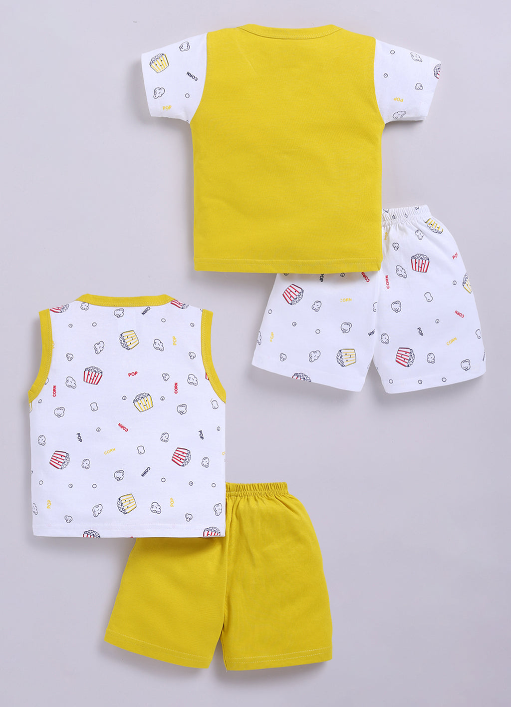Mars Infiniti Front Open Tshirt and Pant Set for new born babies | Pure Cotton soft, Lightweight and Breathable Coordinated Outfit | Half Sleeves Shirt and Short Set for Infants|Yellow, White