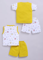 Mars Infiniti Front Open Tshirt and Pant Set for new born babies | Pure Cotton soft, Lightweight and Breathable Coordinated Outfit | Half Sleeves Shirt and Short Set for Infants|Yellow, White