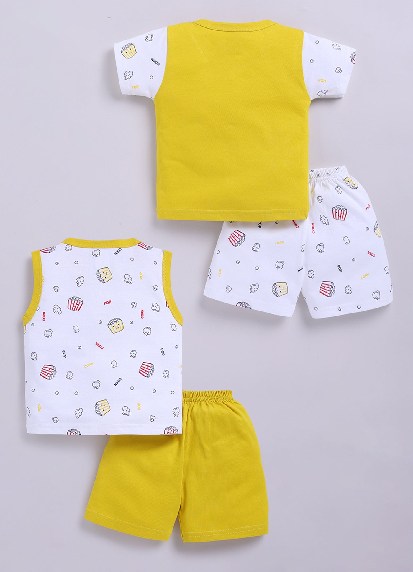 Mars Infiniti Front Open Tshirt and Pant Set for new born babies | Pure Cotton soft, Lightweight and Breathable Coordinated Outfit | Half Sleeves Shirt and Short Set for Infants|Yellow, White