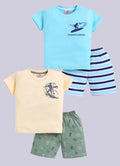 Mars Infiniti Pure Cotton Back Printed Half Sleeves T-Shirt and Half Pant Set for Boys Kids|Pack of 2|light blue, yellow