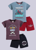 Mars Infiniti Pure Cotton Back Printed Half Sleeves T-Shirt and Half Pant Set for Boys Kids|Pack of 2|Purple, Grey