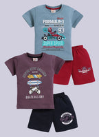 Mars Infiniti Pure Cotton Back Printed Half Sleeves T-Shirt and Half Pant Set for Boys Kids|Pack of 2|Purple, Grey