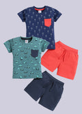 Mars Infiniti Pure Cotton Shoulder Button T-Shirt and Half Pant Set for Baby Boys|Infant tshirt and half pant set| Coordinated Set for Unisex kids|Pack of 2| Teal Green, Navy Blue