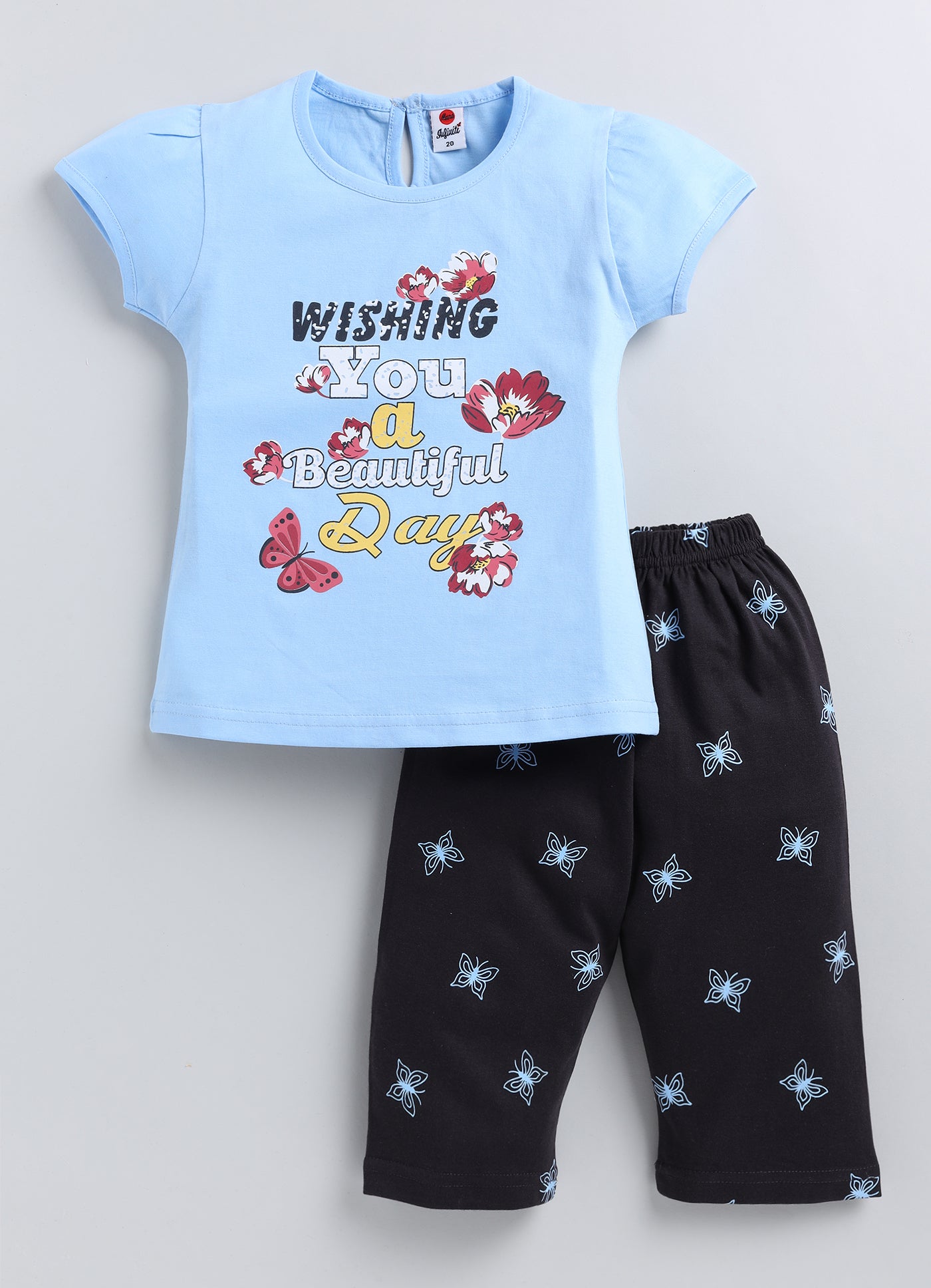 Mars Infiniti Baby Girls Casual Top Capri (Sky Blue, Navy)