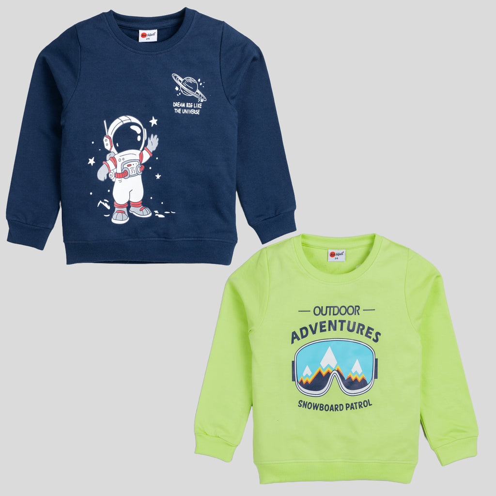Mars Infiniti Full Sleeves Roundneck Winter Sweatshirt, Pack of 2, Light Green, Sky Blue