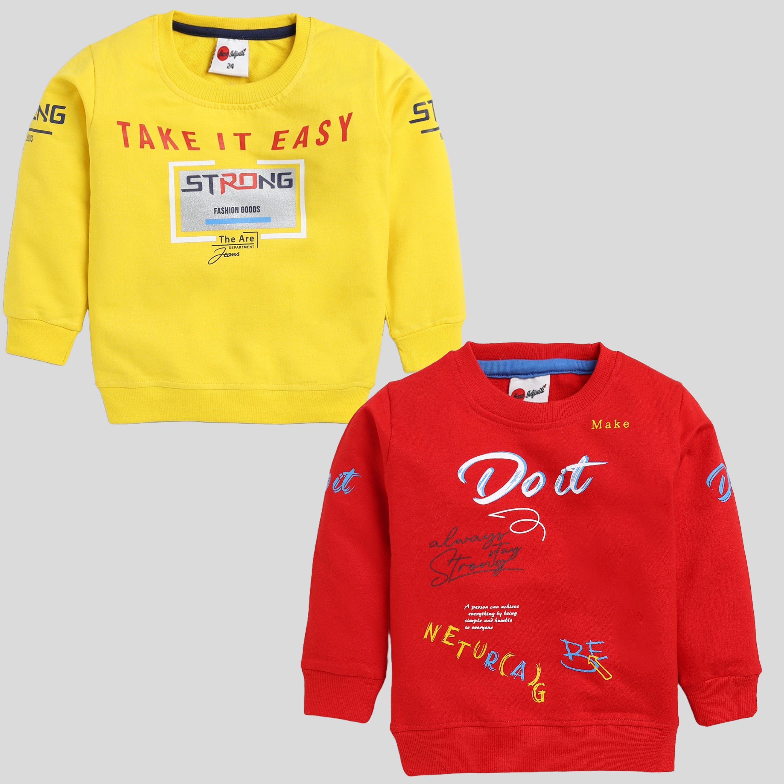 Mars Infiniti Full Sleeves Roundneck Winter Sweatshirt, Pack of 2, Yellow, Rust