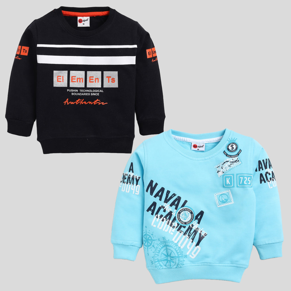 Mars Infiniti Full Sleeves Roundneck Winter Sweatshirt, Pack of 2, Navy blue, Aqua Blue