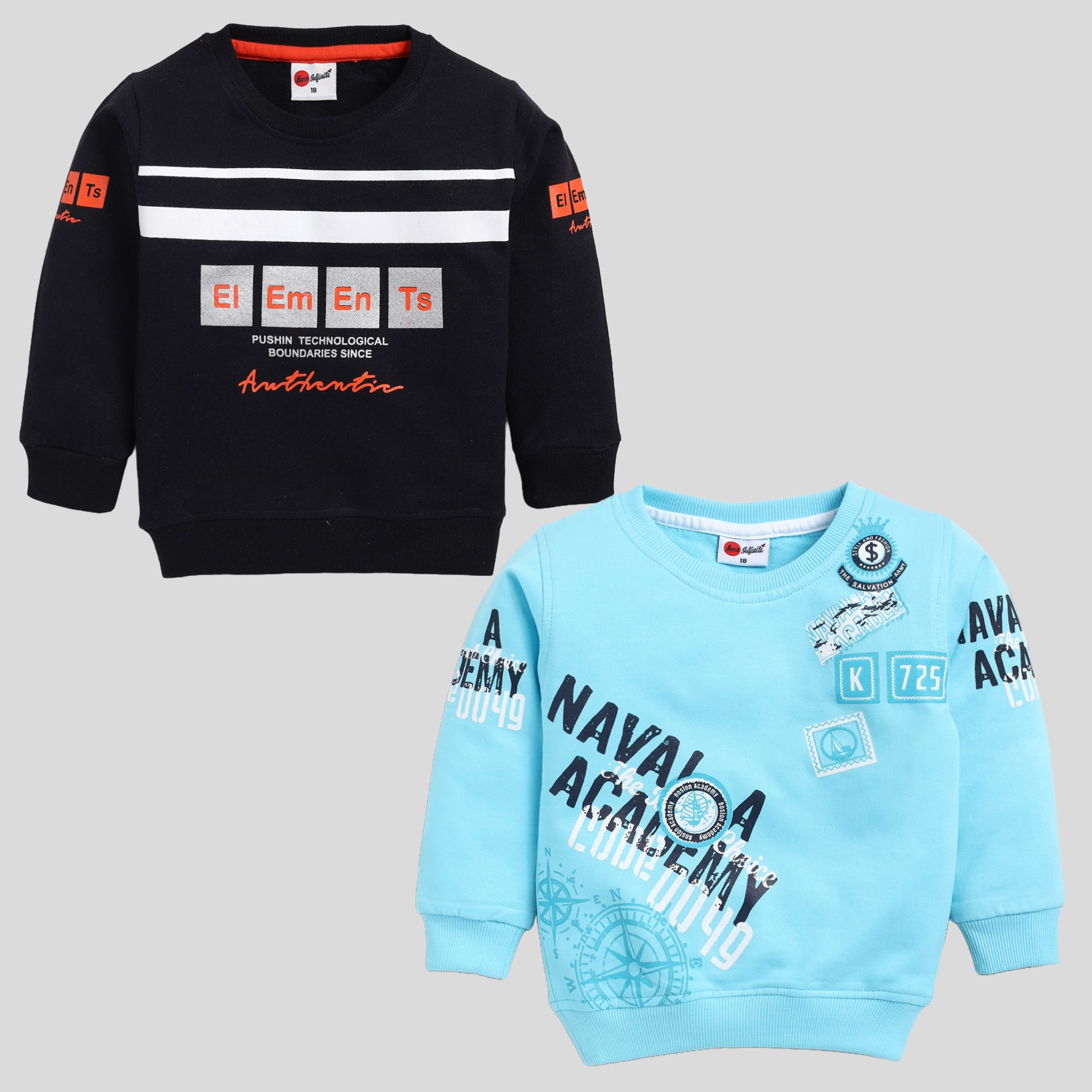 Mars Infiniti Full Sleeves Roundneck Winter Sweatshirt, Pack of 2, Navy blue, Aqua Blue