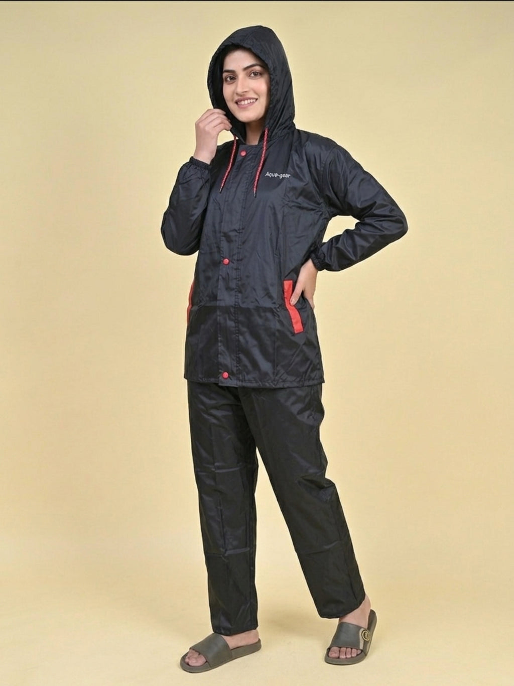 Mars Infiniti Solid Polyester Women Water Resistant Suit and Pant Set (Black)