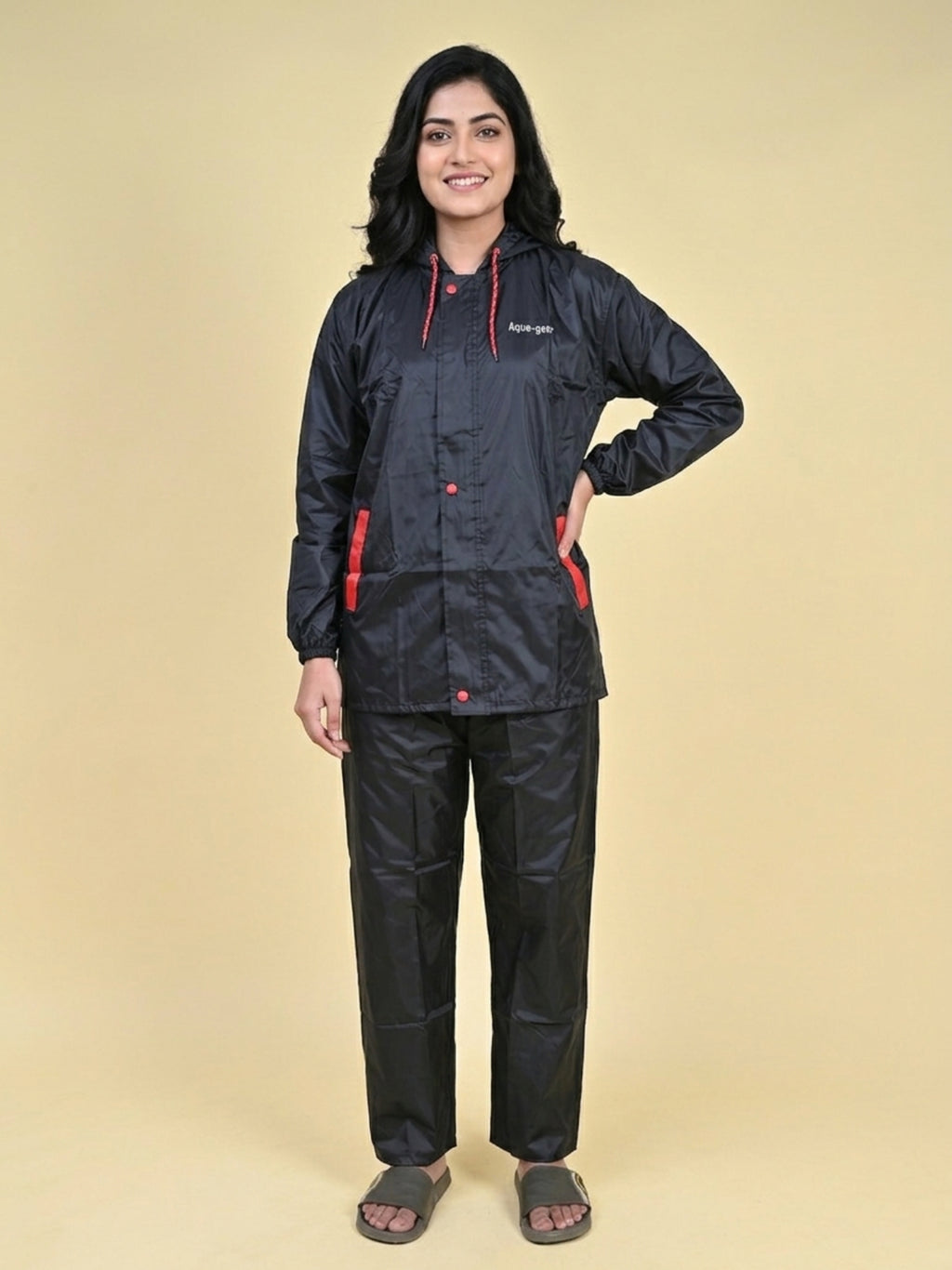 Mars Infiniti Solid Polyester Women Water Resistant Suit and Pant Set (Black)