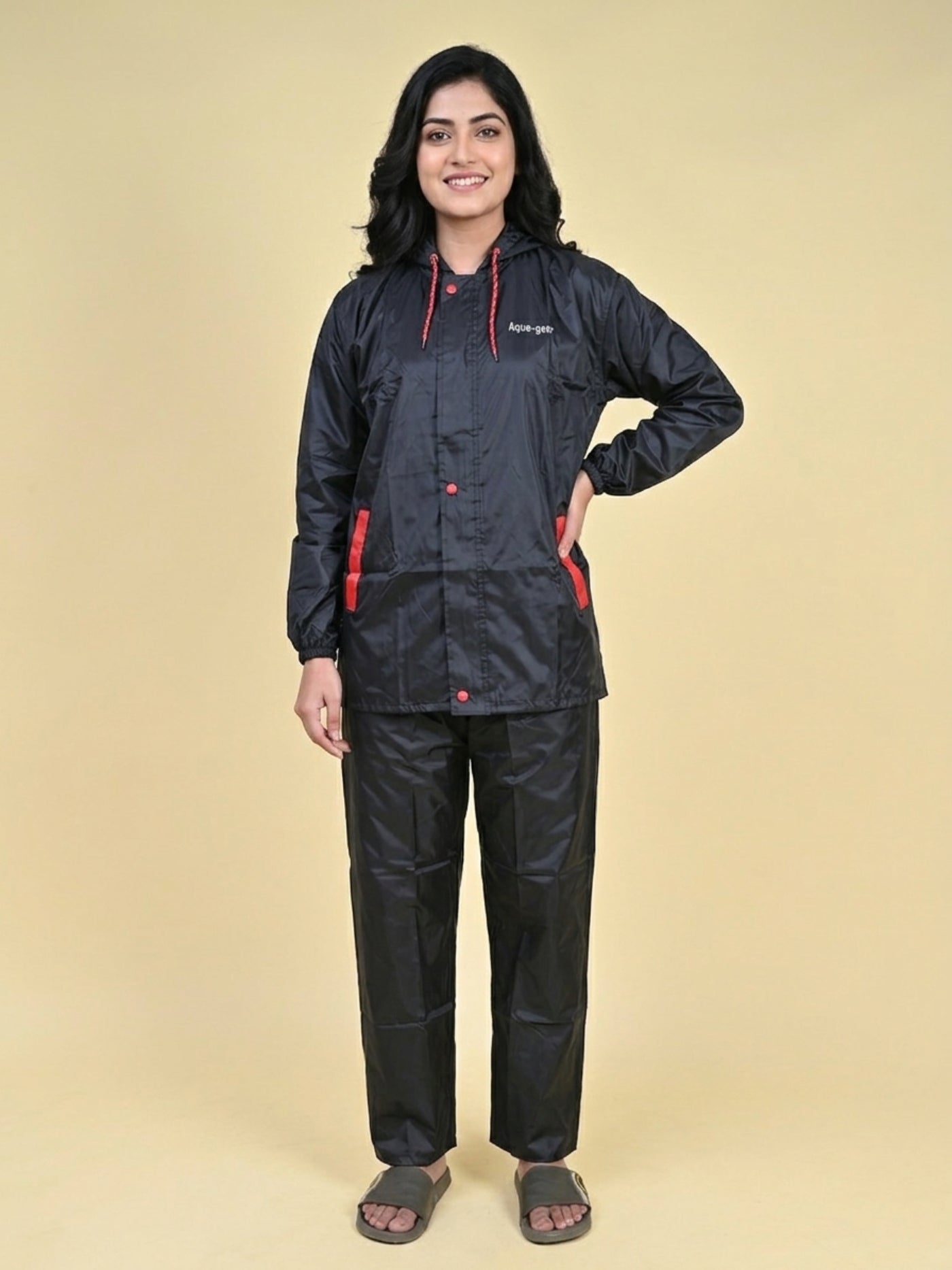 Mars Infiniti Solid Polyester Women Water Resistant Suit and Pant Set (Black)
