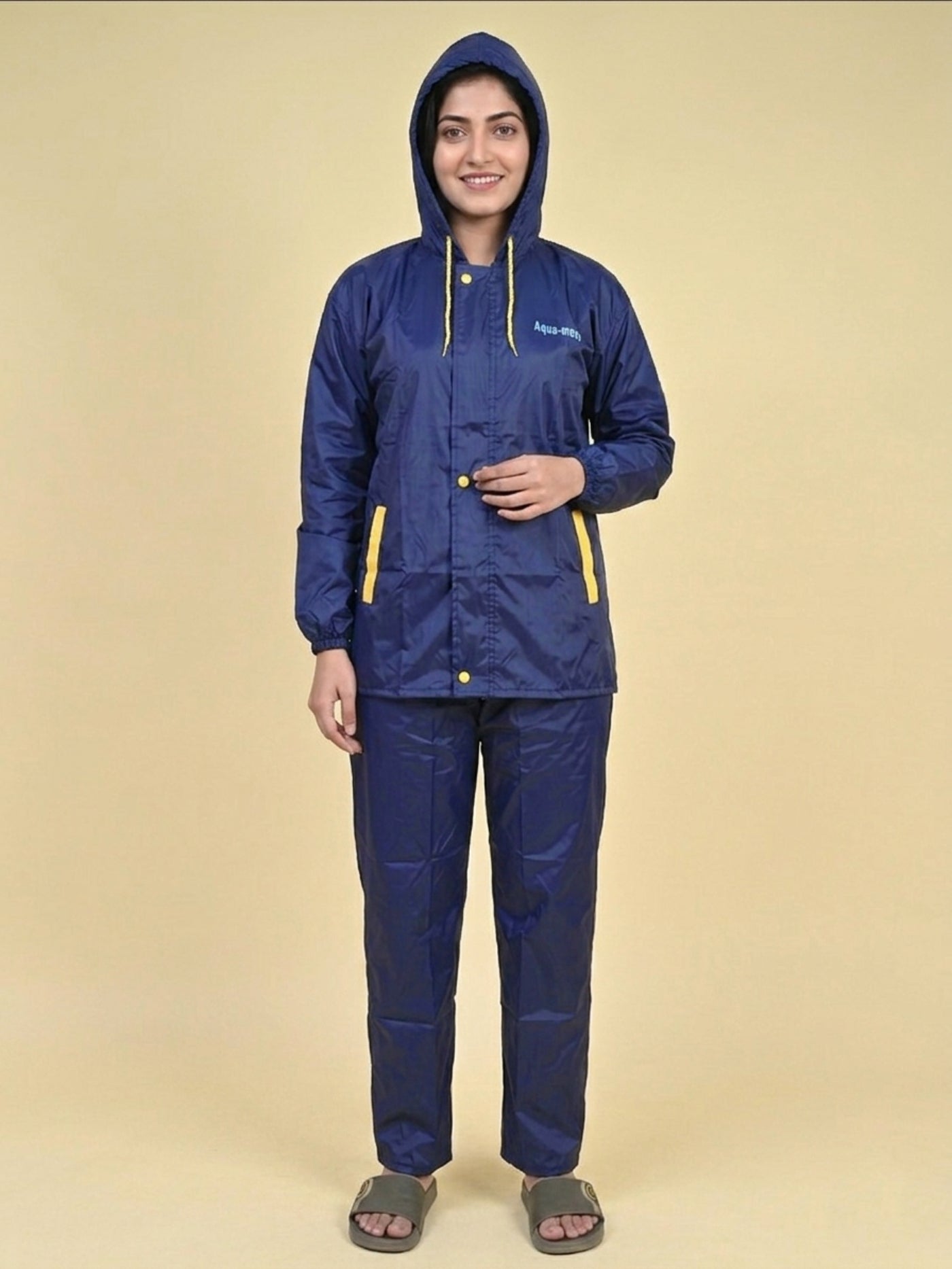 Mars Infiniti Solid Polyester Women Water Resistant Suit and Pant Set (Navy Blue)