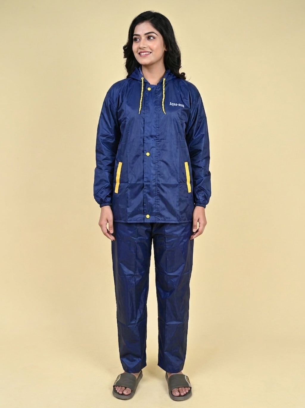 Mars Infiniti Solid Polyester Women Water Resistant Suit and Pant Set (Navy Blue)