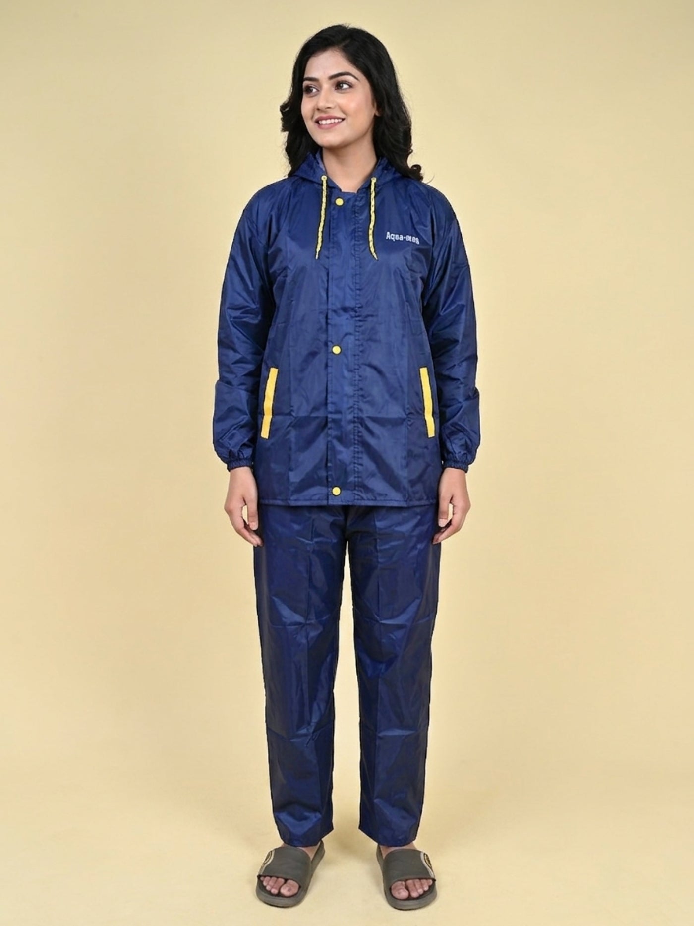Mars Infiniti Solid Polyester Women Water Resistant Suit and Pant Set (Navy Blue)
