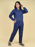 Mars Infiniti Solid Polyester Women Water Resistant Suit and Pant Set (Navy Blue)