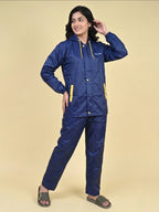 Mars Infiniti Solid Polyester Women Water Resistant Suit and Pant Set (Navy Blue)