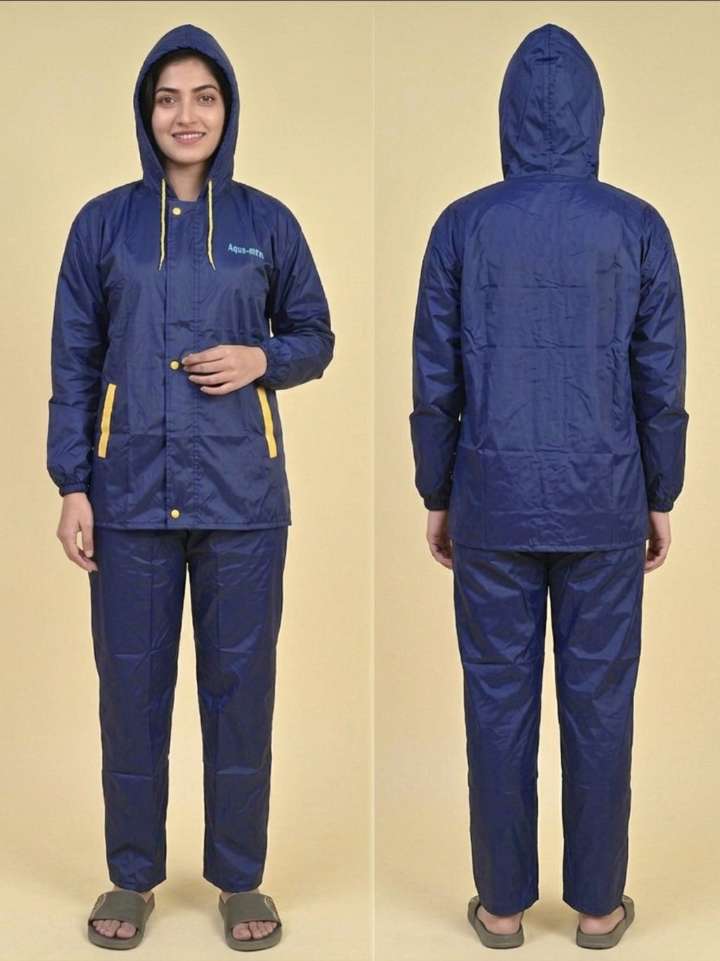 Mars Infiniti Solid Polyester Women Water Resistant Suit and Pant Set (Navy Blue)