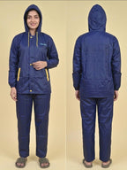 Mars Infiniti Solid Polyester Women Water Resistant Suit and Pant Set (Navy Blue)