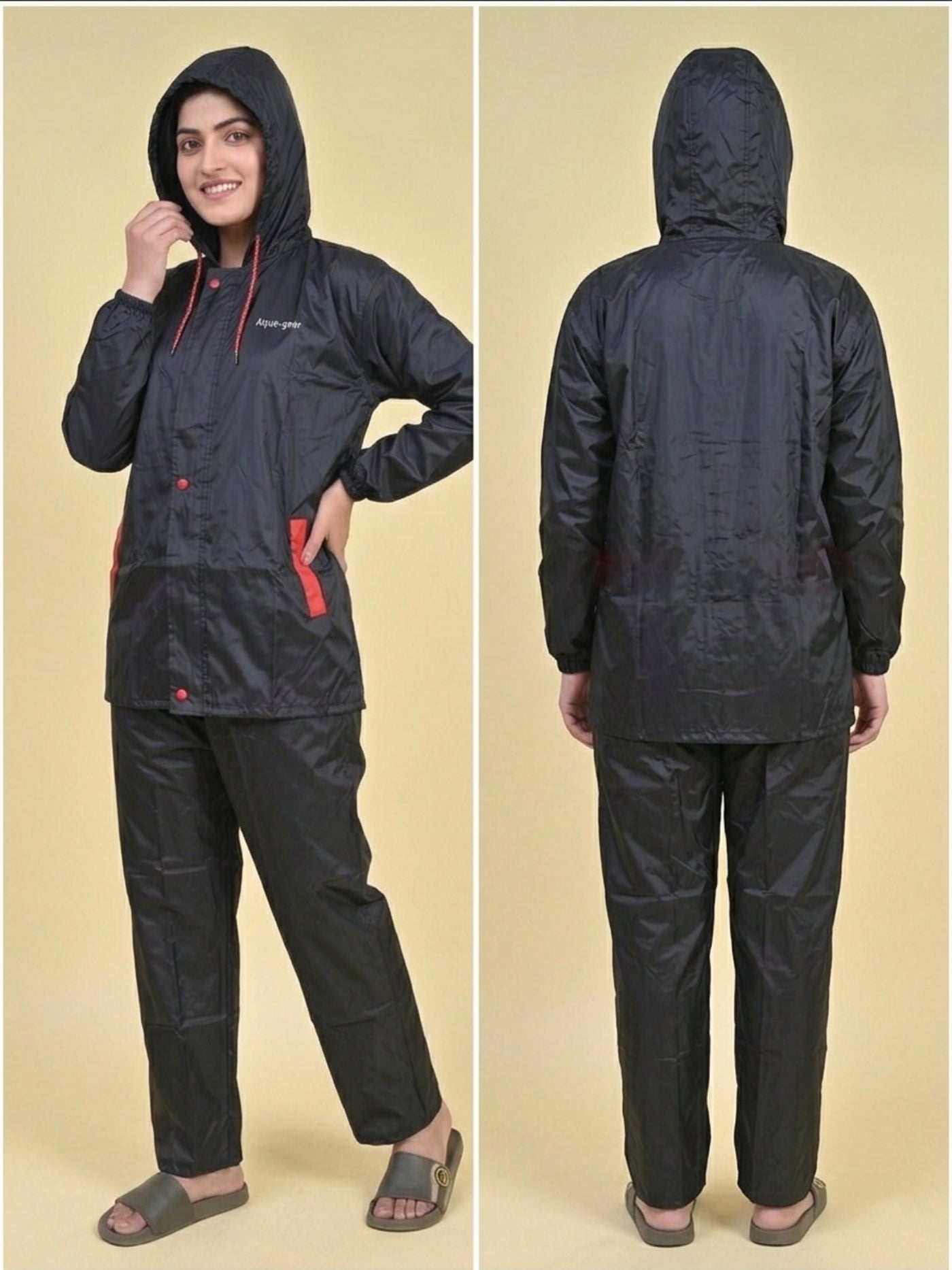 Mars Infiniti Solid Polyester Women Water Resistant Suit and Pant Set (Black)