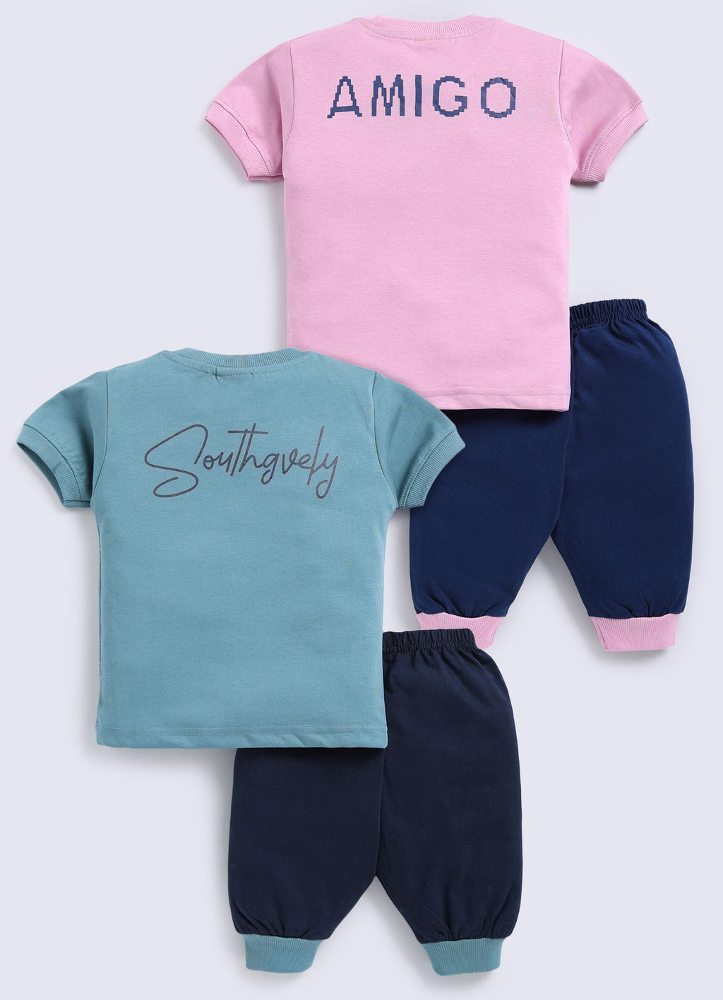 Mars Infiniti Boys & Girls Casual T-shirt Three Fourth Pant (Teal, Baby Pink)