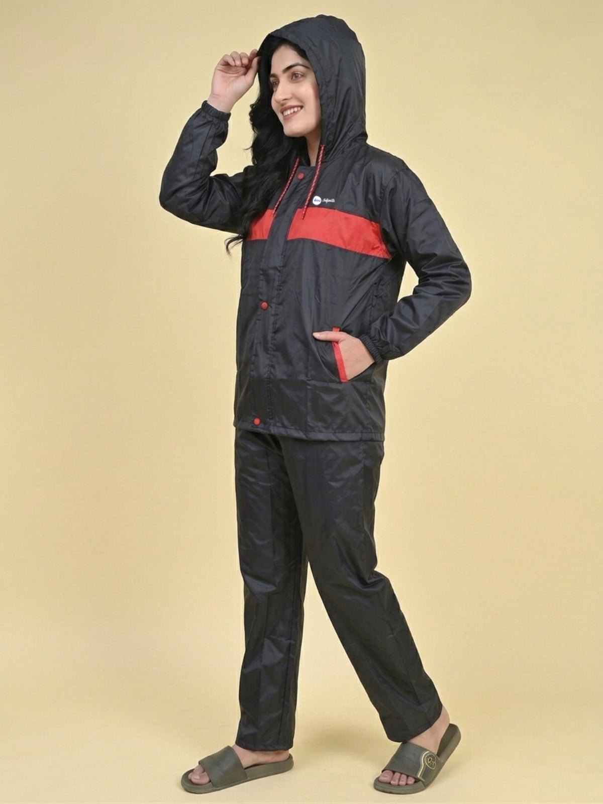 Mars Infiniti Polyester Solid Women Rain Suit (Black)